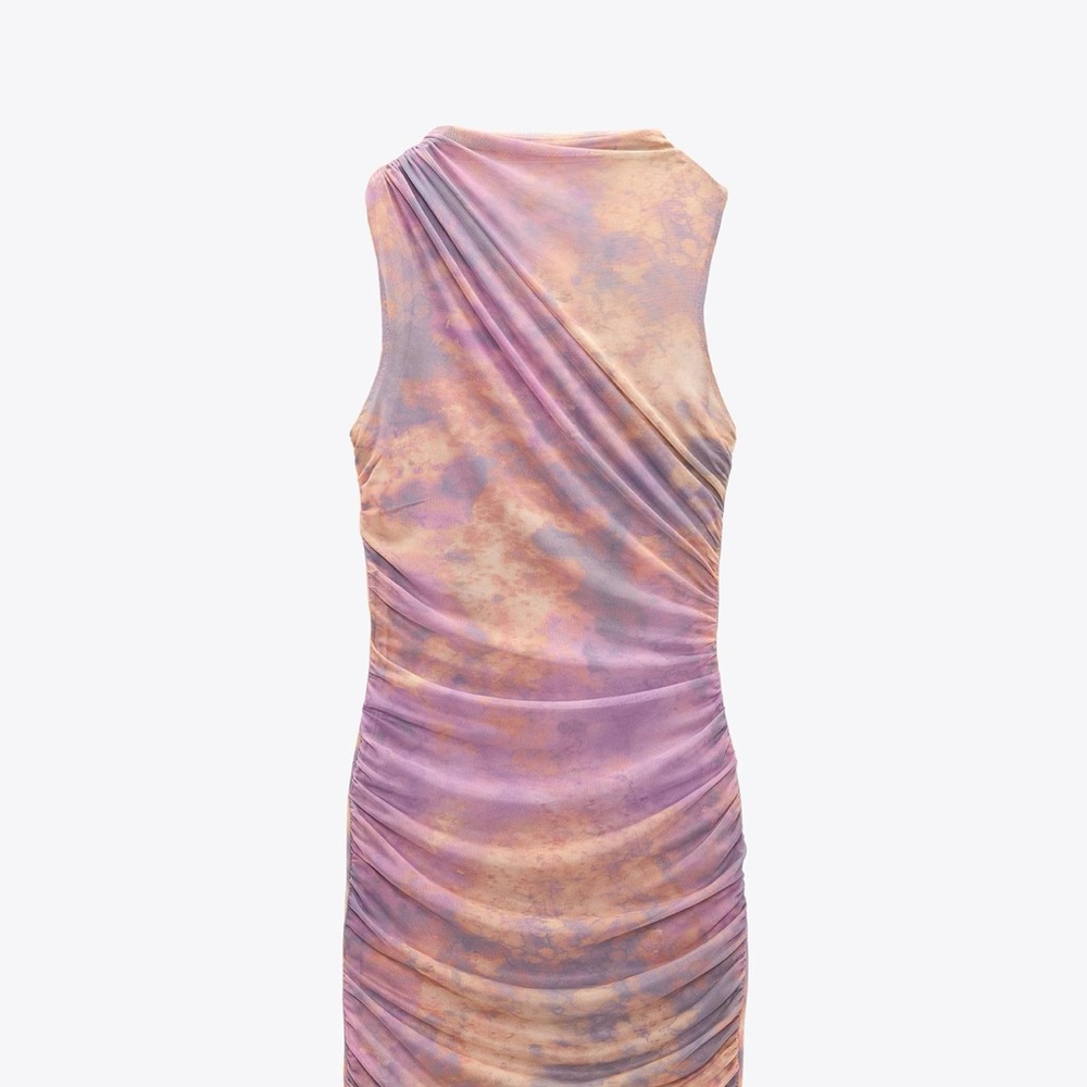 Zara Pink and Purple Asymmetrical Ruched Bodycon Dress